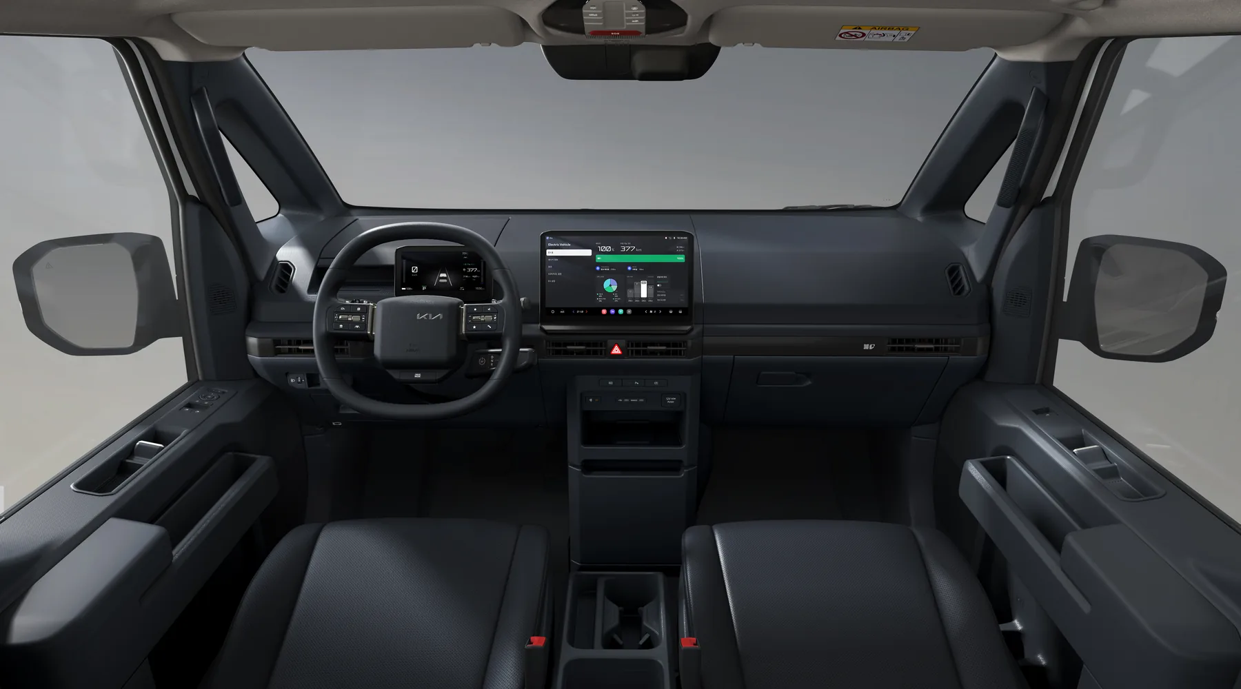 Cockpit des Kia PV5 Cargo mit Lenkrad und Display